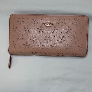 Coach Perforated Floral Zip-Around Wallet β Blush Pink